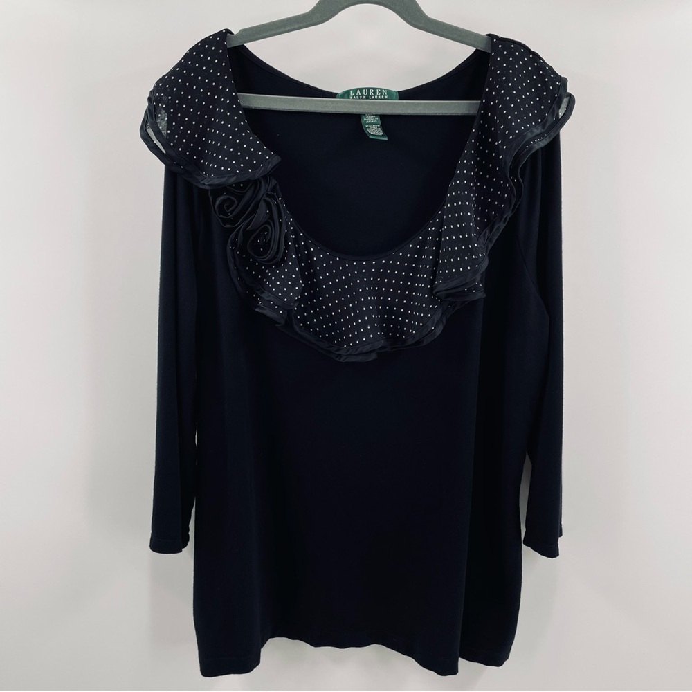 Lauren Ralph Lauren Black Polka Dot Ruffle Blouse